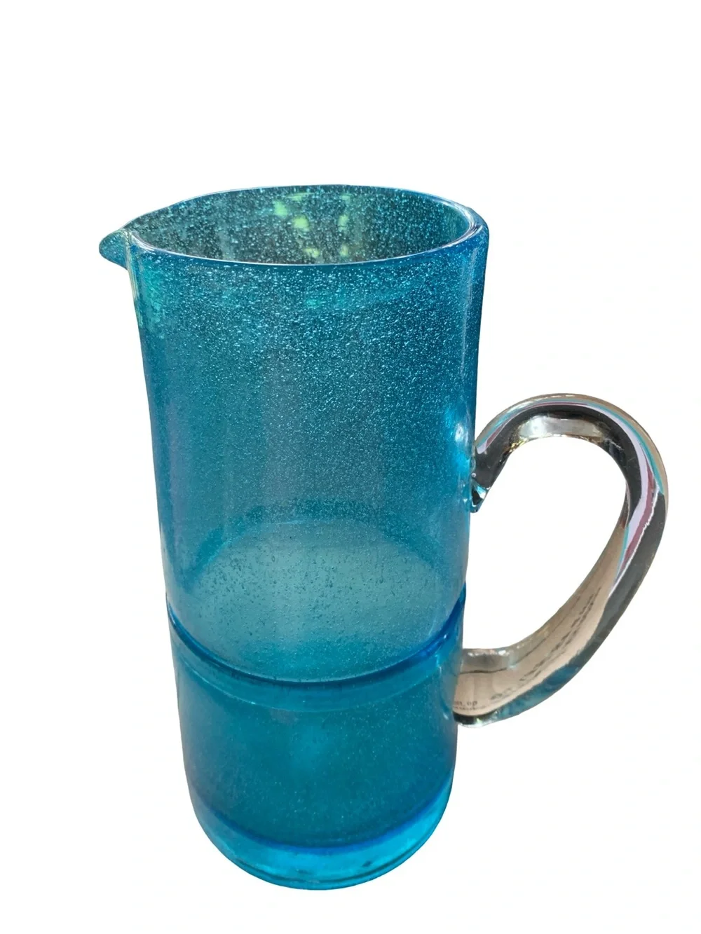 Sonoma‎ Kitchen Hand Blown Blue Bubble Glass Pitcher Band 10”